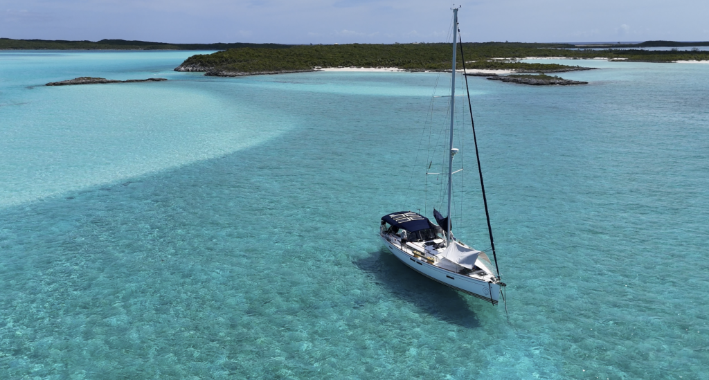 At anchor in the Bahamas